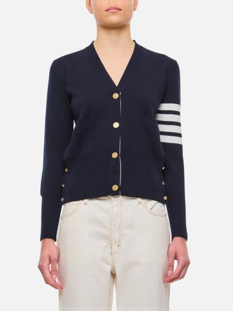 Thom Browne MILANO CLASSIC V NECK FINE MERINO WOOL CARDIGAN