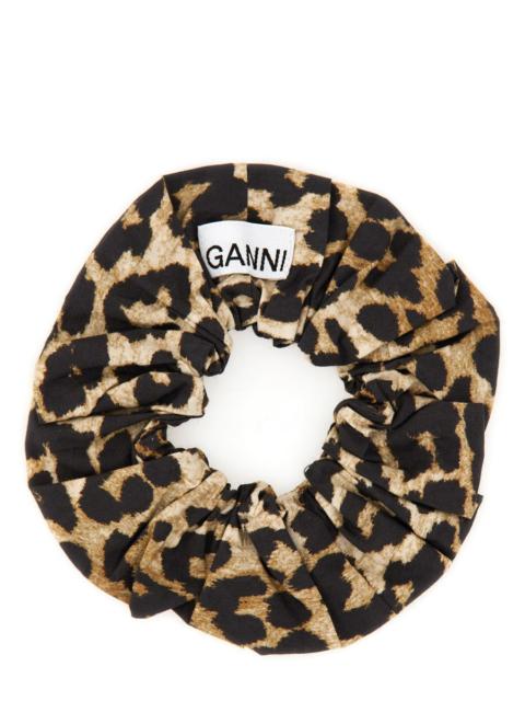 GANNI SCRUNCHIE IN COTONE CON STAMPA ANIMALIER