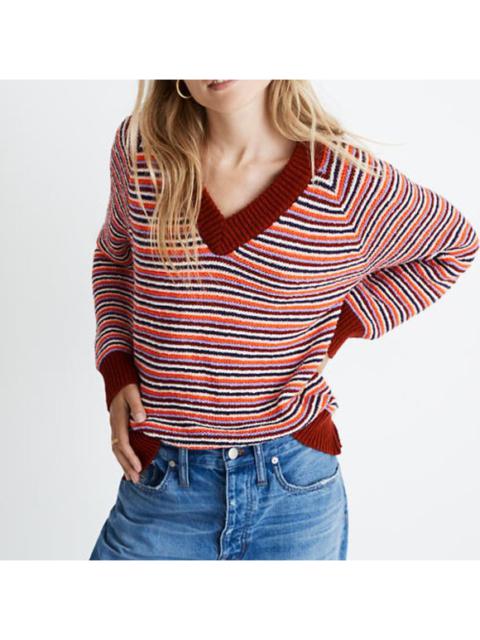 Other Designers MADEWELL Arden Striped VNeck Cotton Sweater Maroon