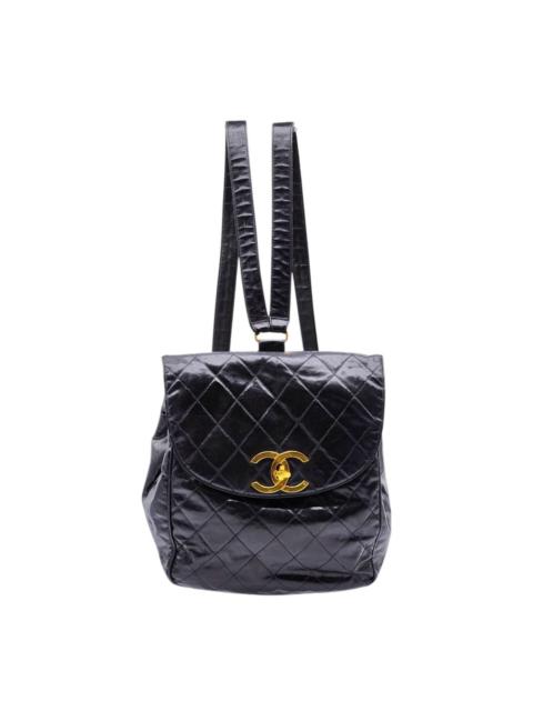 Duma CC Logo Quilted Patent Leather Backpack Black - vintage