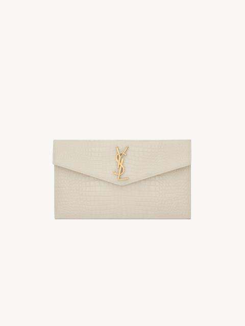 SAINT LAURENT UPTOWN POUCH IN CROCODILE-EMBOSSED SHINY LEATHER