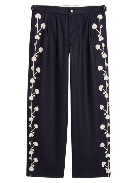 BODE Bode Snowdrop Appliqué Wool Blend Trousers in Navy at Nordstrom