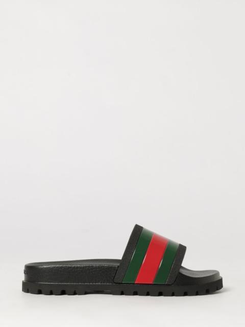 GUCCI Gucci Men Rubber Slide Sandals Gucci With Two-Tone Web Stripe Motif