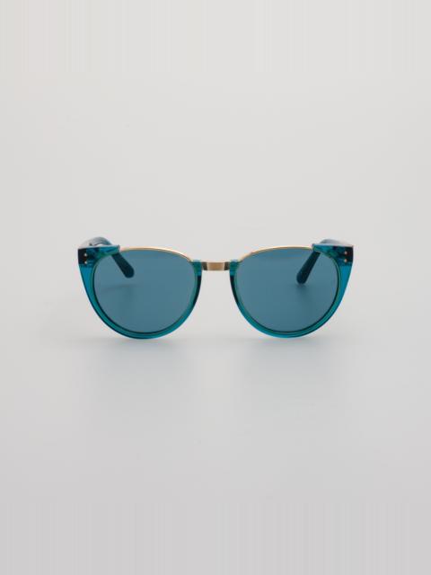 LINDA FARROW Iris Oval Sunglasses in Aqua