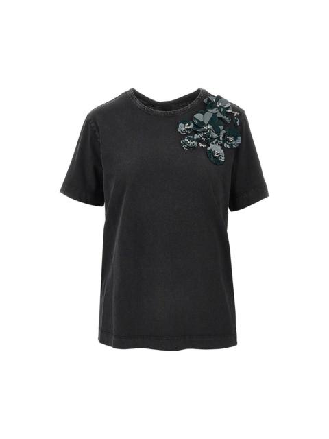 PINKO T-SHIRT WITH FLOWERS EMBROIDERY