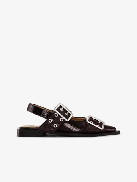 GANNI SNAKE BURGUNDY FEMININE BUCKLE BALLERINAS