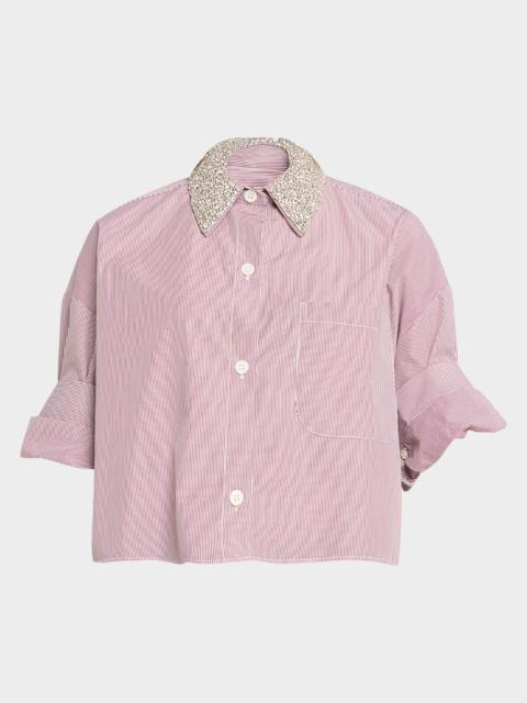 TWP Next Ex Striped Cropped Shirt with Crystal Collar