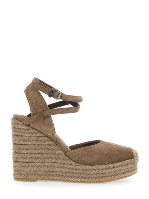 Brunello Cucinelli Brunello Cucinelli Women Brown Wedges With Ankle Strap And Round Toe In Suede Woman