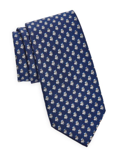 FERRAGAMO FERRAGAMO Zeus Dog Print Silk Twill Tie in Navy at Nordstrom