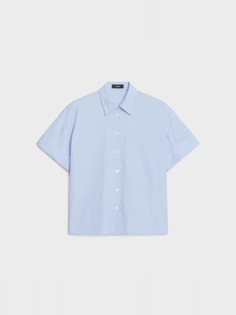 Cuffed Shirt in Striped Cotton-Blend