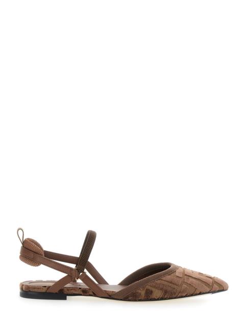 FENDI Fendi Women 'Colibrì Lite' Brown Flat Slingback With All-Over Ff Motif In Cotton Woman