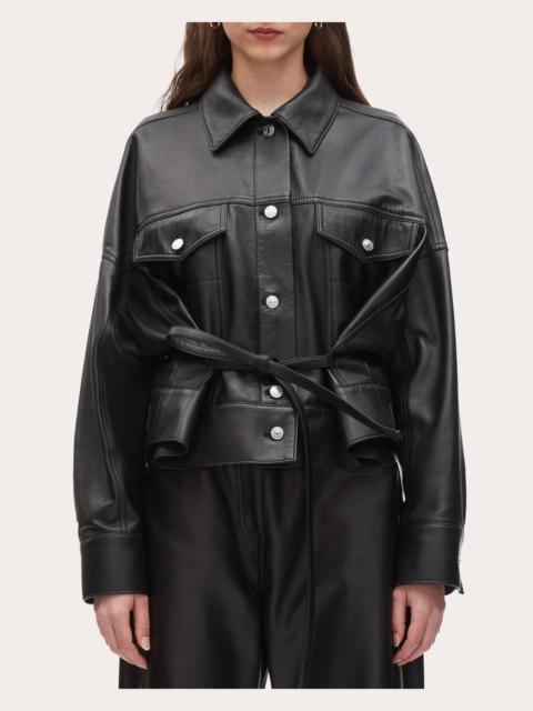 3.1 Phillip Lim Tie-Detailed Plonge Leather Jacket