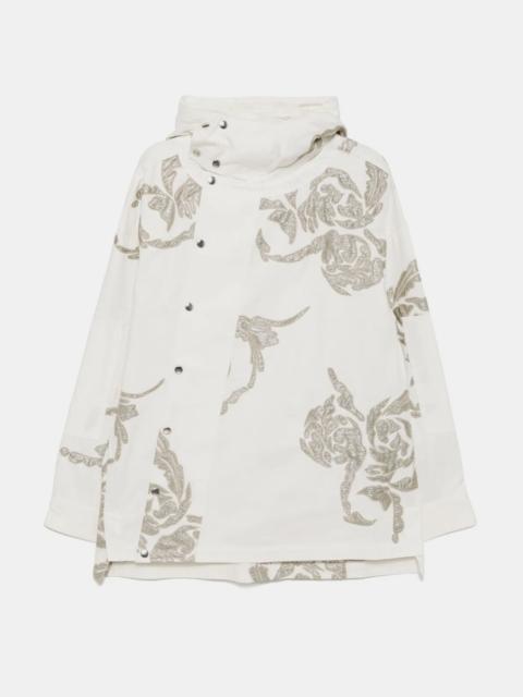 Dries Van Noten Off White Embellished Hooded Shirt Jacket