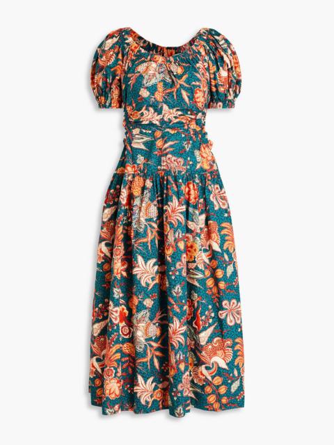 ULLA JOHNSON Golda cutout printed cotton-poplin midi dress