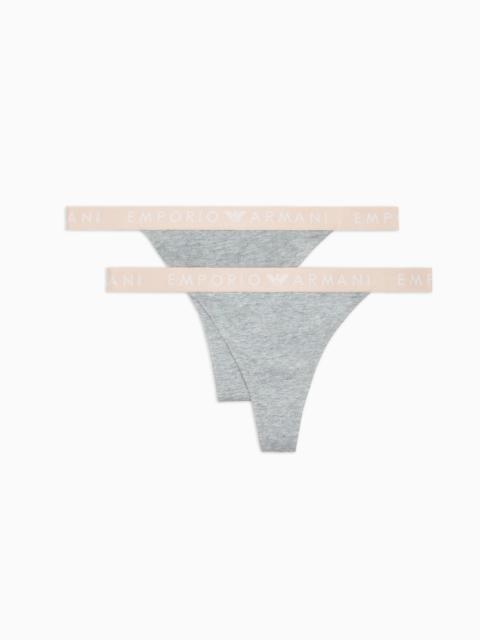 EMPORIO ARMANI Two-pack of ASV Iconic organic-cotton thongs with logo waistband