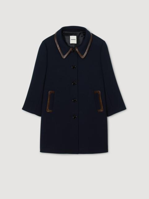 Sandro COAT WITH LEATHER STRIPES