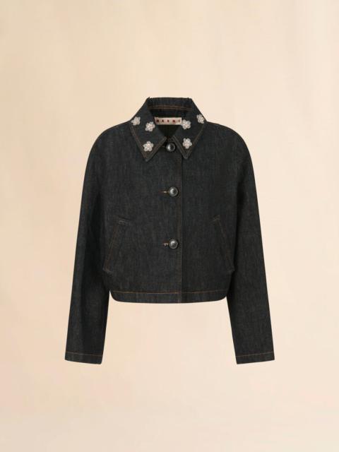 Marni BLACK DENIM JACKET WITH DAISY APPLIQUÉS