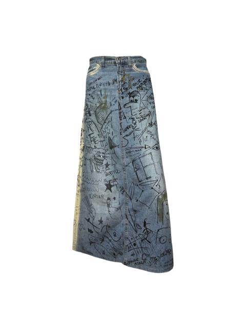 Other Designers D&G Fall Winter 2000 Graffiti Print Denim Maxi Skirt