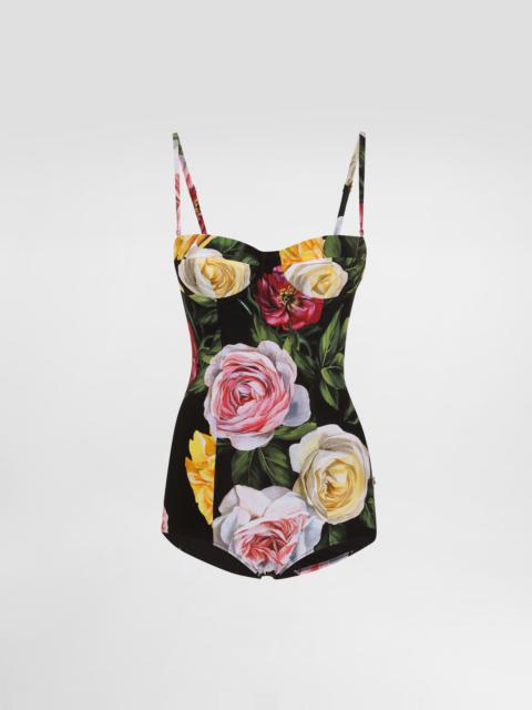 Dolce & Gabbana One-piece swimsuit with rose and peony print