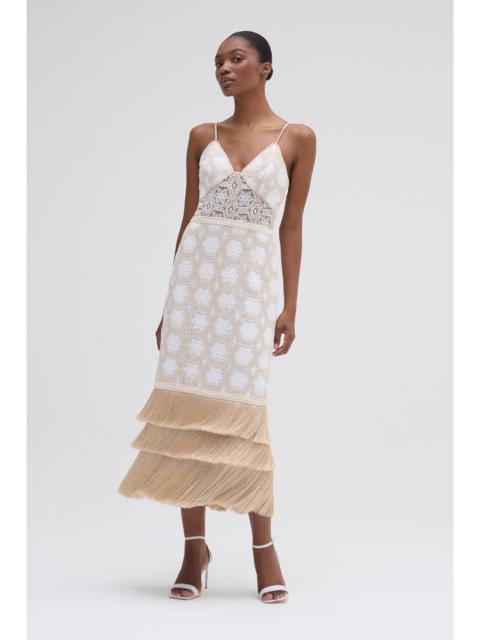 PatBO NATURAL CROCHET PLUNGE MIDI DRESS