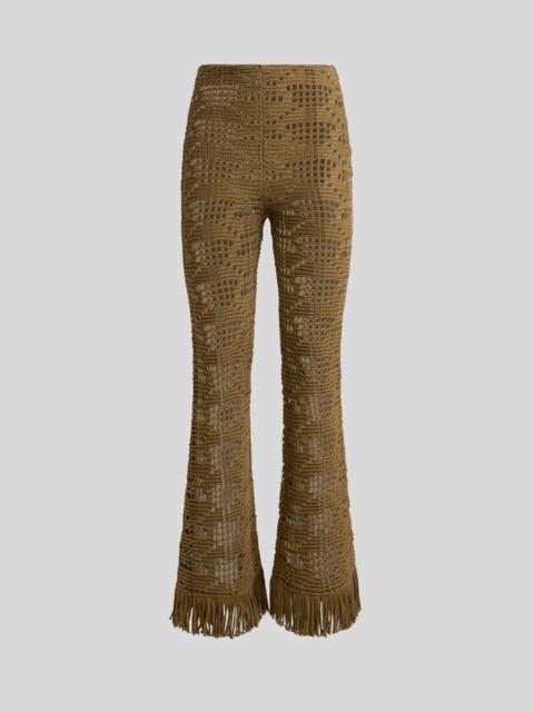 Etro CROCHET-EFFECT COTTON FLARED TROUSERS WITH FRINGING
