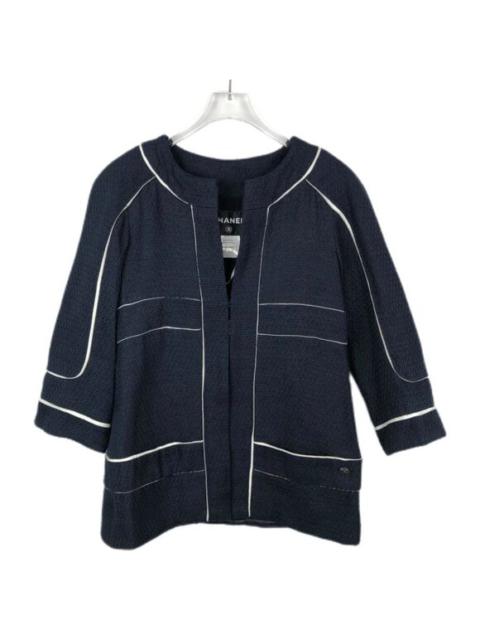 CHANEL Chanel Navy & White Textured Open Jacket Size 34 Made In France