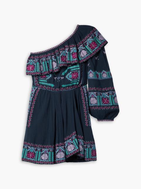 Isabel Marant One-shoulder embroidered cotton-voile mini dress