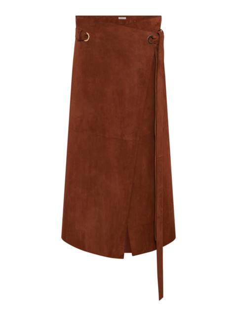 GABRIELA HEARST Idalia Belted Suede Midi Skirt brown