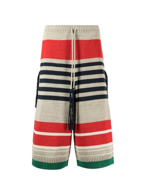 striped ribbed-knit shorts