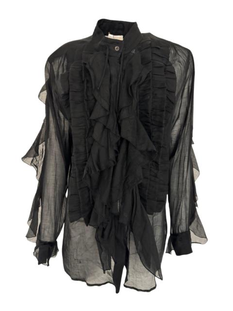 Dries Van Noten Black Ruffle Cotton Silk Blend Shirt