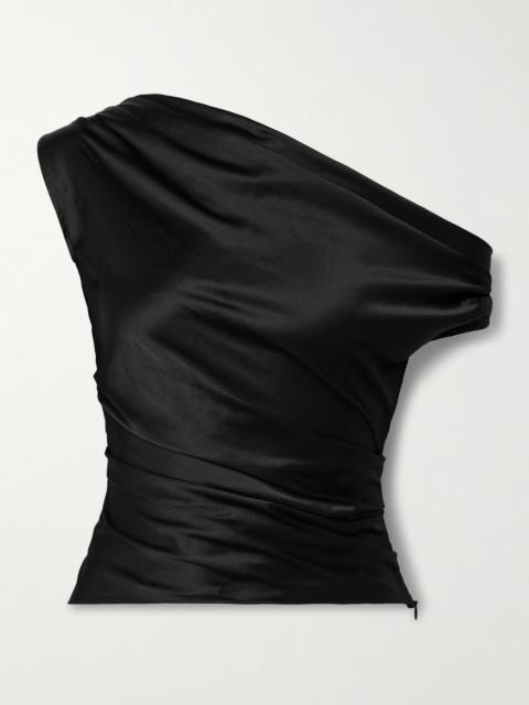 STAUD Phare One-shoulder Draped Silk-blend Satin Top