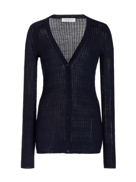 GABRIELA HEARST Emma Pointelle Cardigan in Dark Navy Silk Cashmere