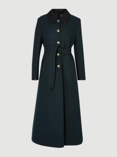 KAREN MILLEN Wool Pu Mix Belted Tailored Maxi Coat