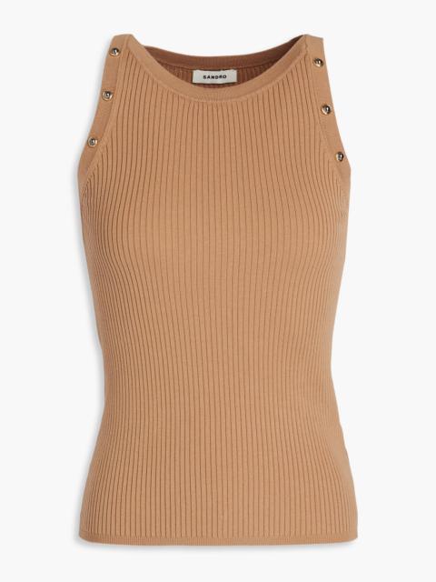 Sandro Embellished ribbed Lyocell-blend top