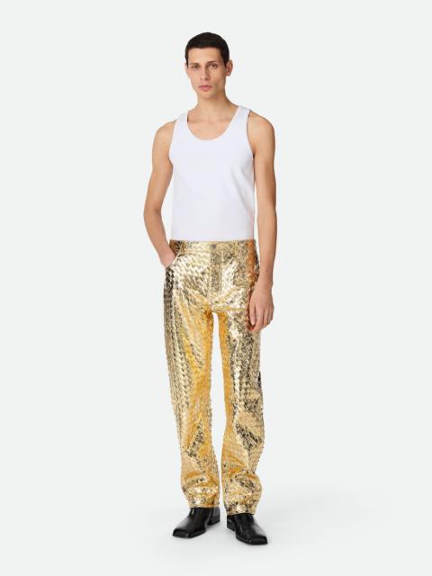 Bottega Veneta Laminated Intrecciato Leather Straight Pants