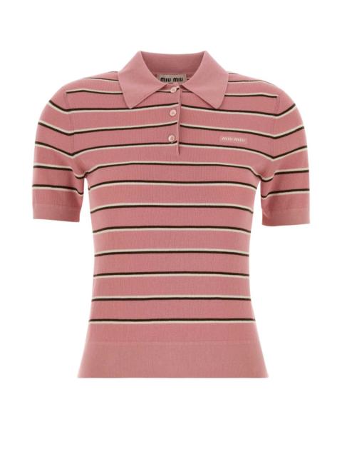 Miu Miu Miu Miu Women Embroidered Stretch Cotton Blend Polo Shirt
