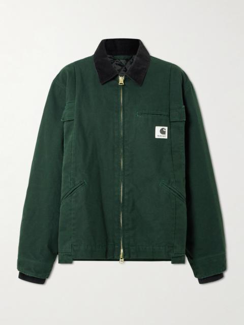 sacai + Carhartt Wip Duck Oversized Corduroy-trimmed Appliquéd Cotton-canvas Jacket