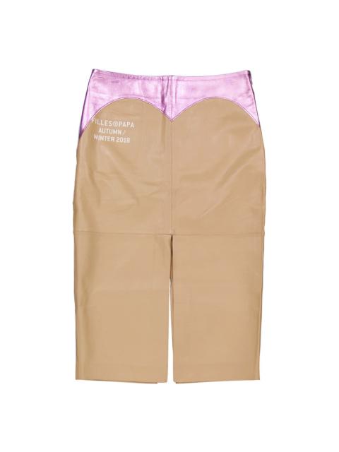Other Designers Filles A Papa Ladies Camel Leather Bicolor Western Skirt