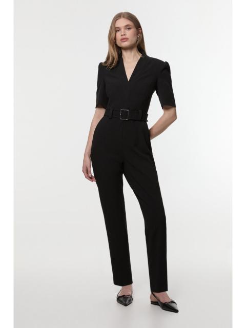KAREN MILLEN Structured Crepe Forever Belted Jumpsuit
