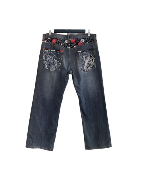 Other Designers Dragonfly - Japanese Traditional Denim Embroidery Fish Koi Cropped Jeans