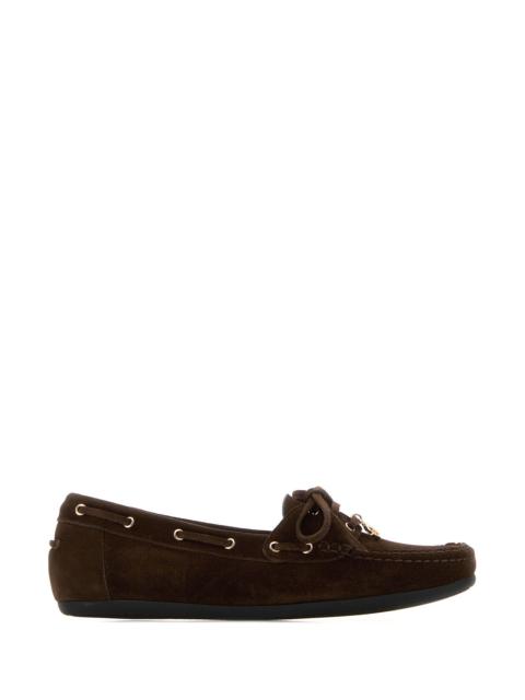 FERRAGAMO Dark brown suede Flippy loafers