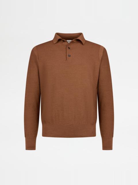 Tod's POLO SHIRT IN WOOL PIQUET - BROWN