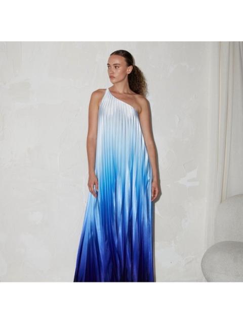 Other Designers Delfi Collective Erica One-Shoulder Pleated Blue Ombré Maxi Dress Sz Small New