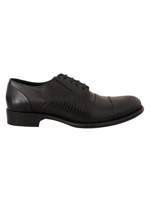 Dolce & Gabbana Black Lizard Leather Derby Dress Shoes