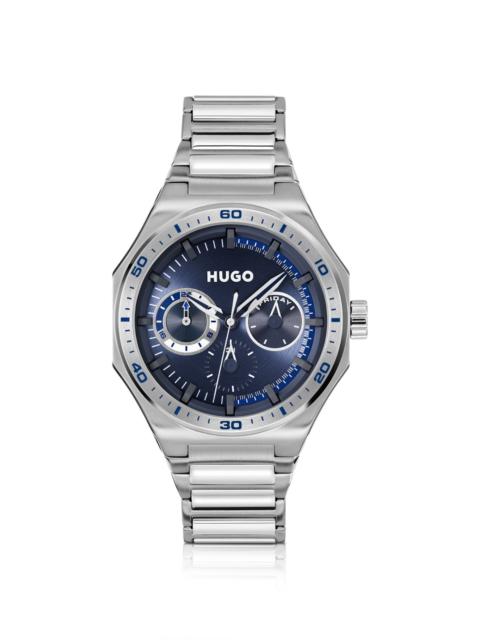HUGO SILVER-TONE WATCH WITH BLUE DIAL