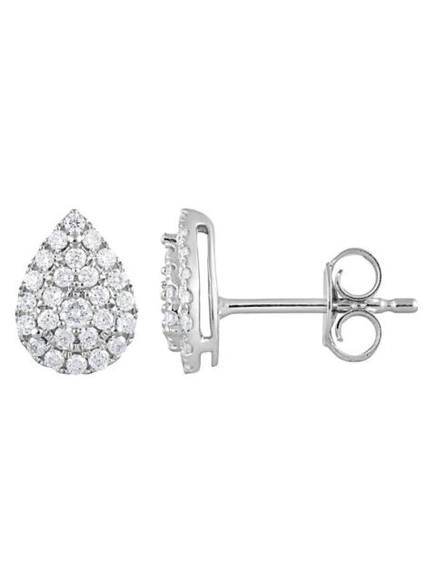 Other Designers Brilliant Diamond 1/3 Carat Lab Grown Halo Diamond Stud Earrings in Sterling Silver, Round Cut, Pear