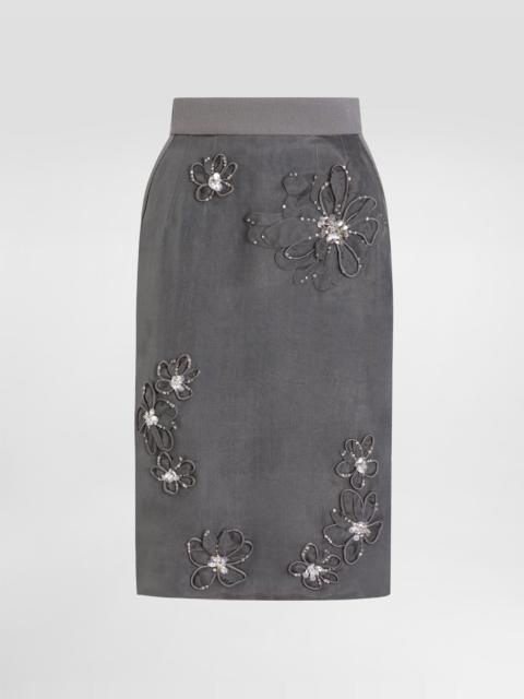 Dolce & Gabbana Organza midi skirt with flower embroidery