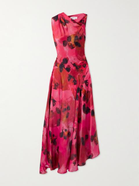 Victoria Beckham Draped Floral-print Silk-satin Midi Dress