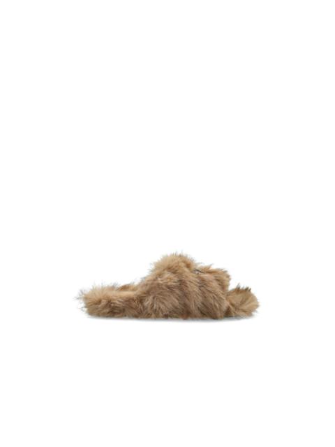 BALENCIAGA BALENCIAGA Furry Beige Shearling Open Mules New & Authentic