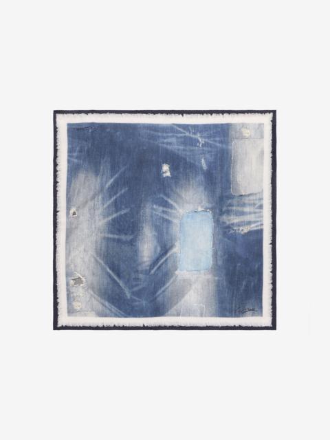 Roberto Cavalli Silk Scarf with Denim Patchwork Print